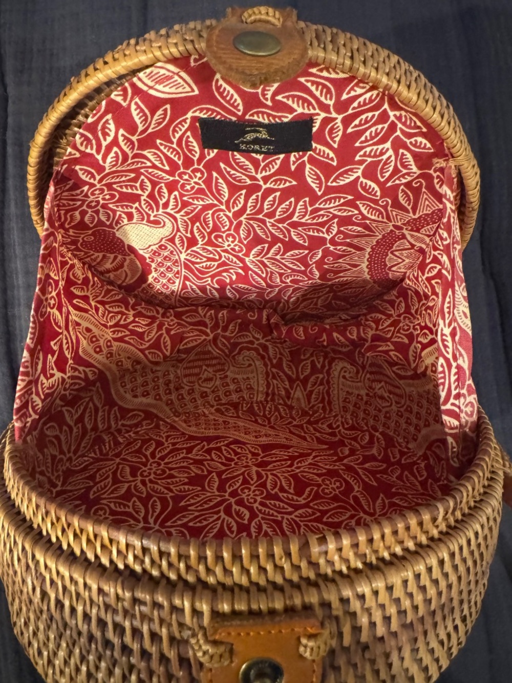 Round Woven Rattan Crossbody Bag Tan Boho Purse - Picture 4 of 5